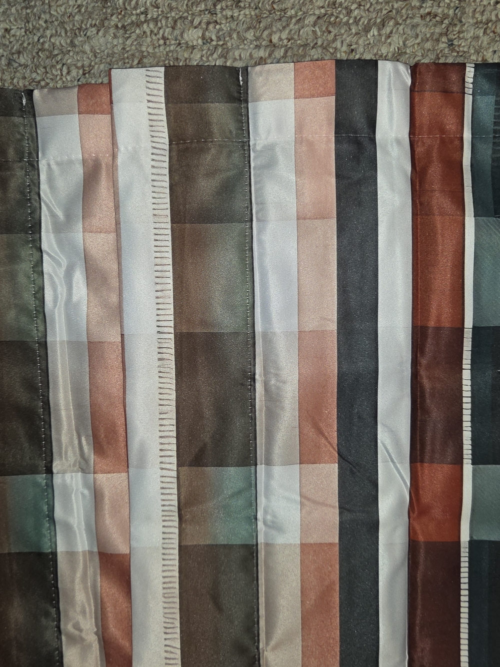 Striped Plaid Valance in Rust, Teal, Gray - Picture 2 of 3